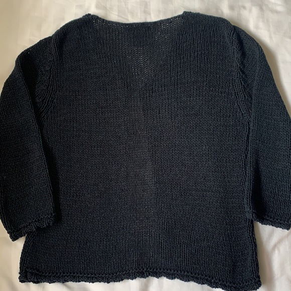 Kenzie deep blue open knit 3/4 sleeve one oval shell button cardigan EUC - Picture 5 of 5